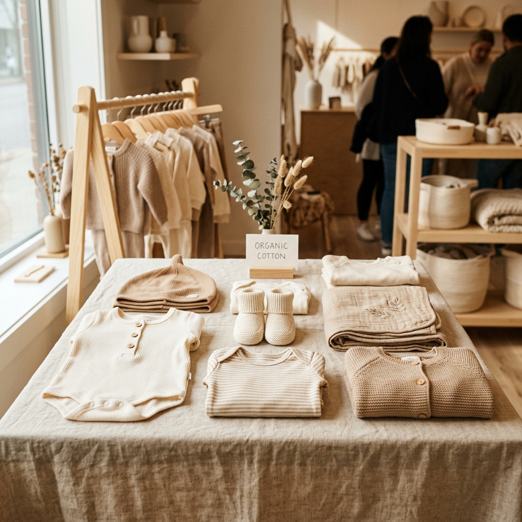 Premium babywear bodysuit and blankets in soft neutral colors